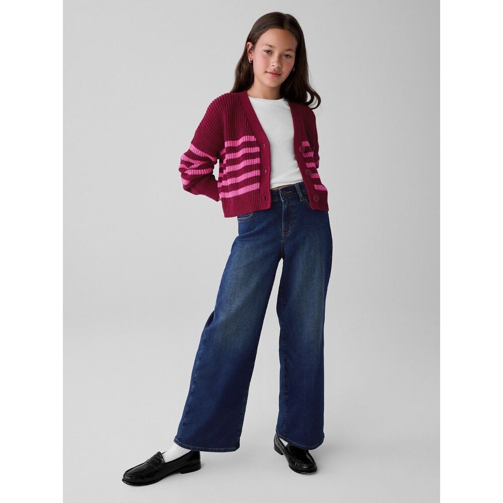 Gap Kids SuperSoft Wide-Leg Ankle Jeans 6 | Girls Dark Wash Denim